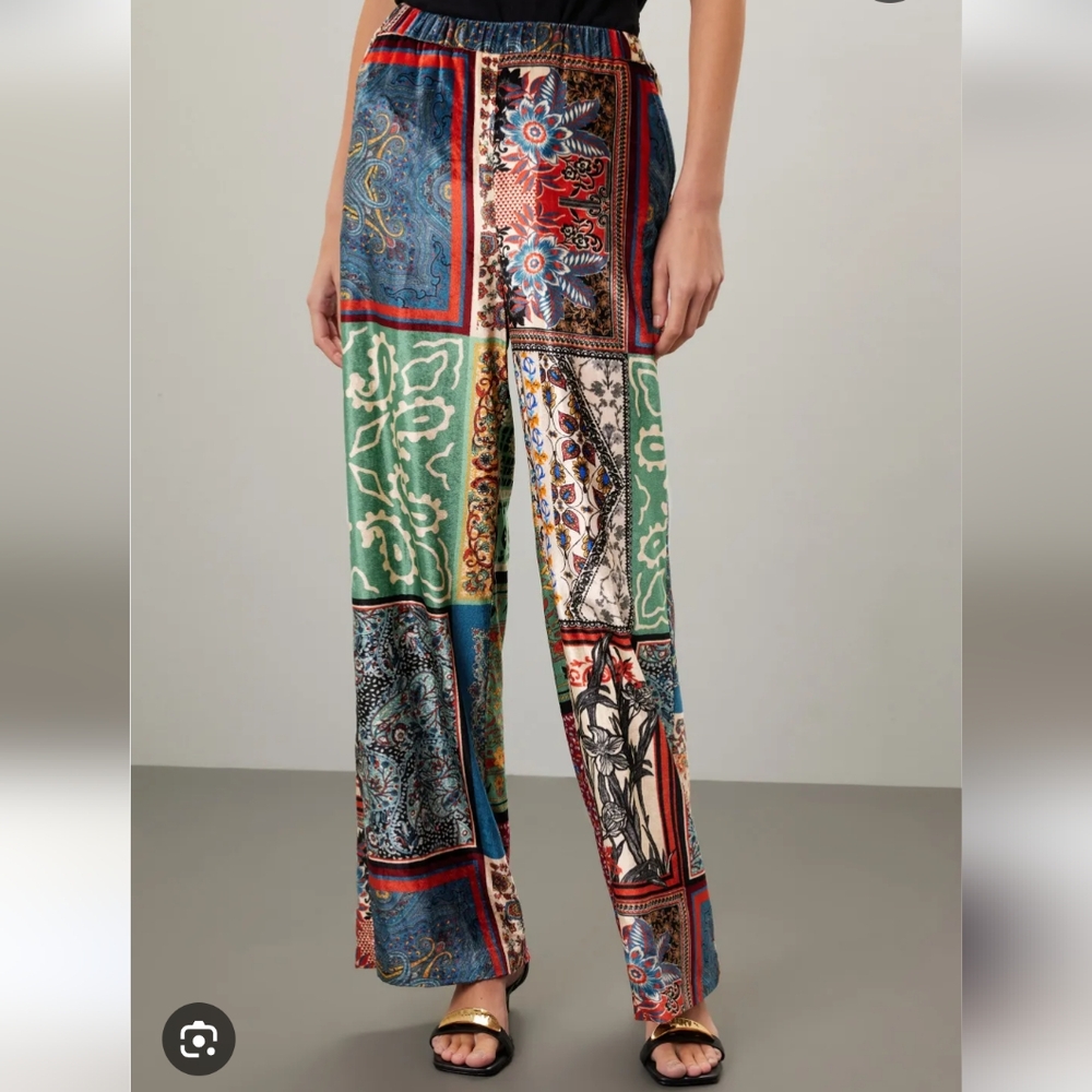 Sfizio Velvet Patchwork Trousers Size 2 Multicolor Red Green Boho Gypsy
